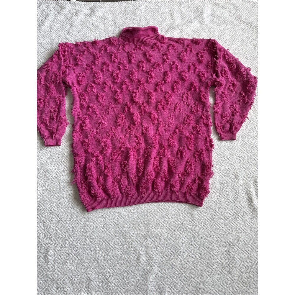 Vintage CLOUDBURST By Helene 100% Cotton Shag Knit Sweater  One Size Turtleneck